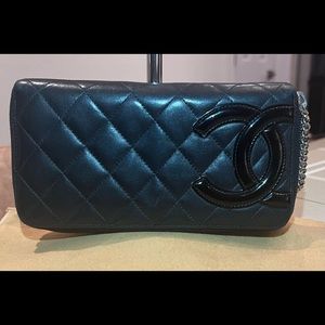 Authentic Chanel Cambon Long Zip Wallet in Lambskin Leather